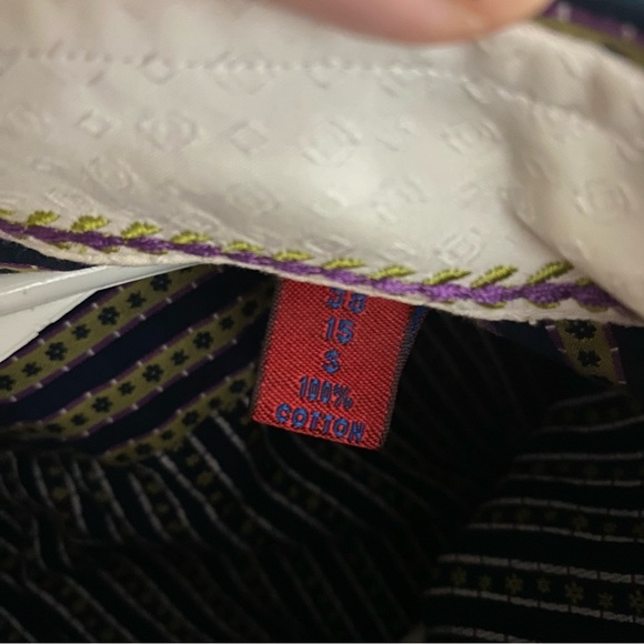 Robert Graham Shirt Mens Small Blue White Striped Tailored Fit Floral Flip Cuff - Picture 7 of 11